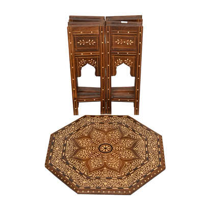 handmade Teak Wood Bone Inlay Pattern Stool