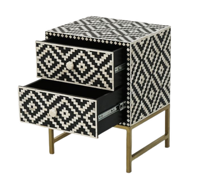 Handmade Customized Bone Inlay Two Drawer Bedside Table Best For Home And Office