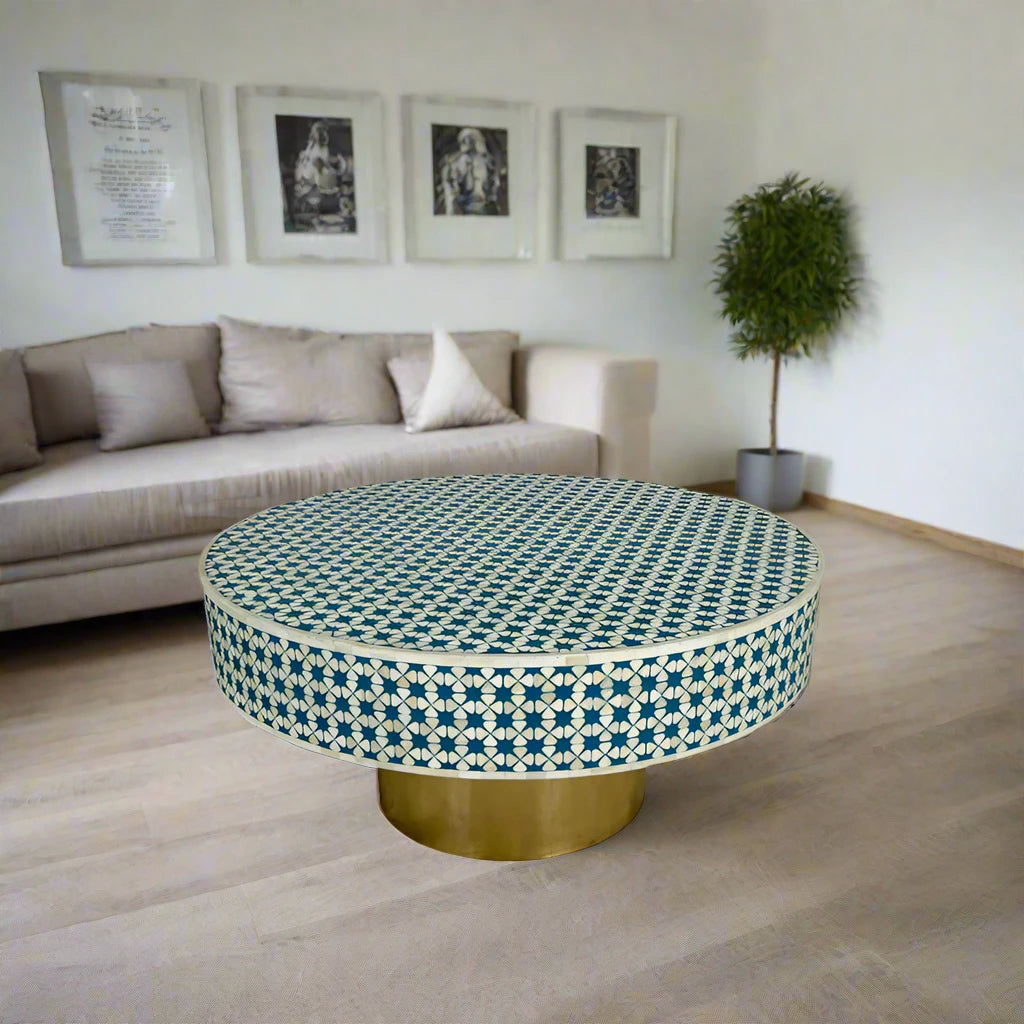 Bone Inlay Floral Grey Round Coffee Table