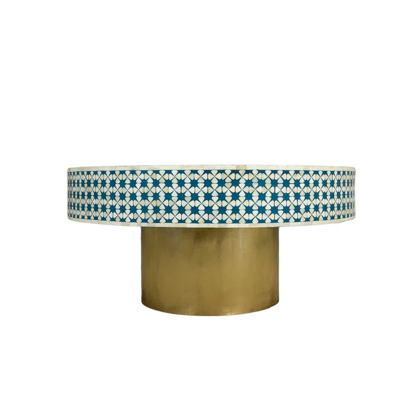 Bone Inlay Floral Grey Round Coffee Table