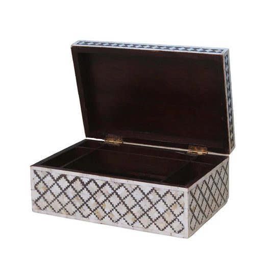 Handmade Mother Of Pearl Jewelry Box- Geometric Pattern