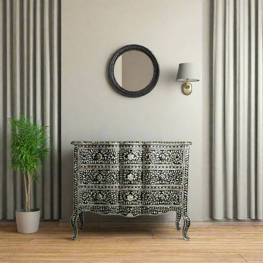 Handmade Black mother of pearl vintage antique Chest of 3 drawers for living home