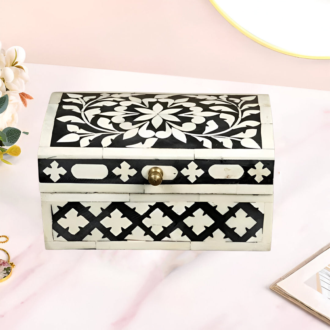 Handmade Customized Bone Inlay Floral Pattern Jewelry Box