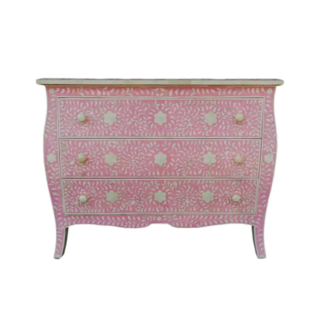 Bone Inlay Chest Of 3 Drawers, Floral Vintage Pattern In Pink – Bone ...