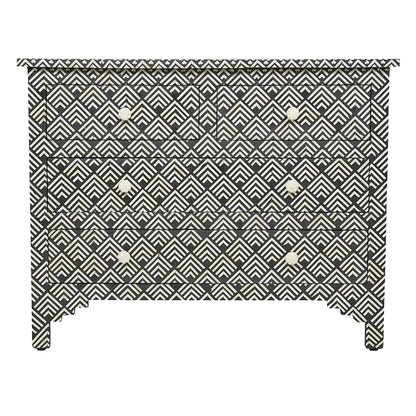 Bone Inlay Chest Of 4 Drawers , Optical Pattern In Black