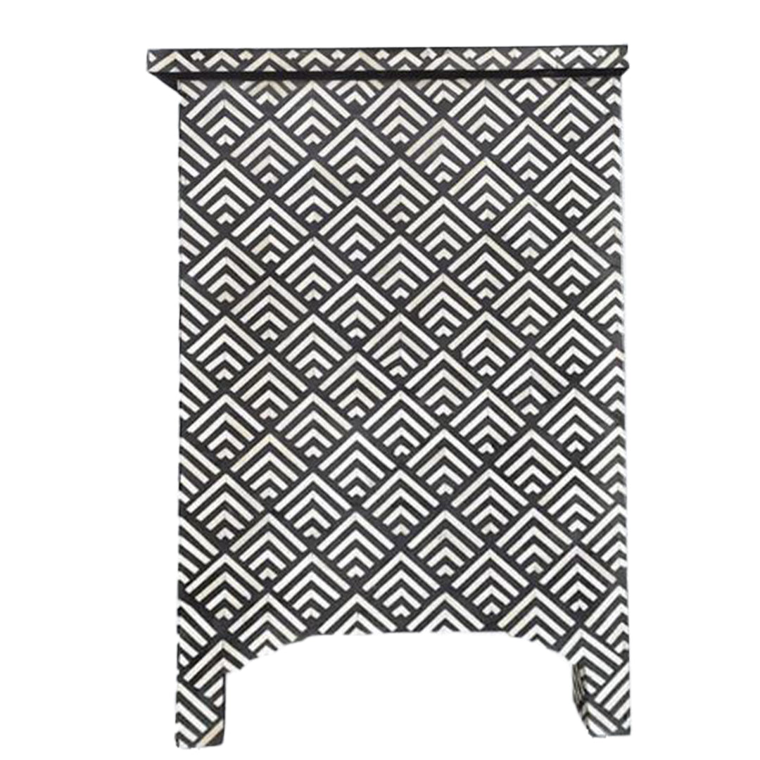 Bone Inlay Chest Of 4 Drawers , Optical Pattern In Black