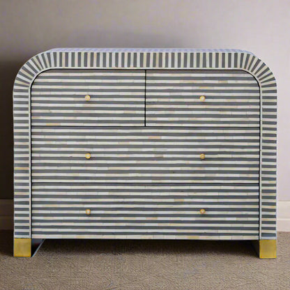 Grey Bone Inlay Curved 4-Drawer Chest