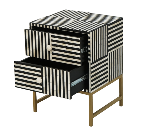 Handmade Customized Bone Inlay Two Drawer Bedside Table Best For Home And Office
