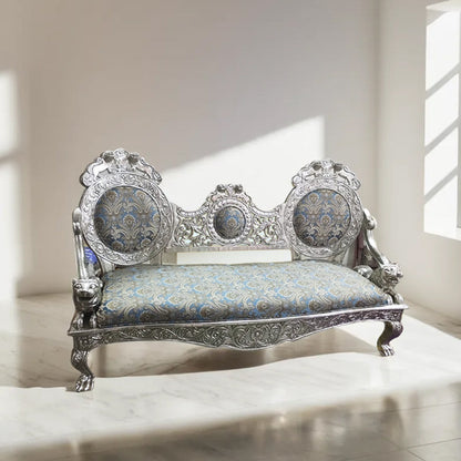 Antique German Silver 3 Seater Carved Metal Sofa