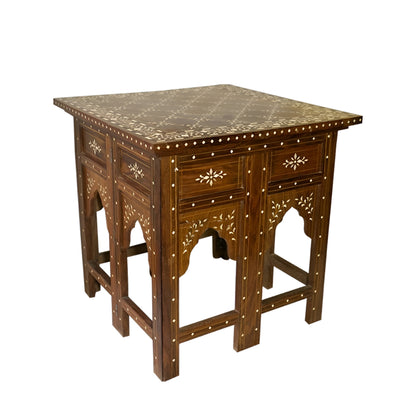 Teak Wood Bone Inlay Pattern Stool
