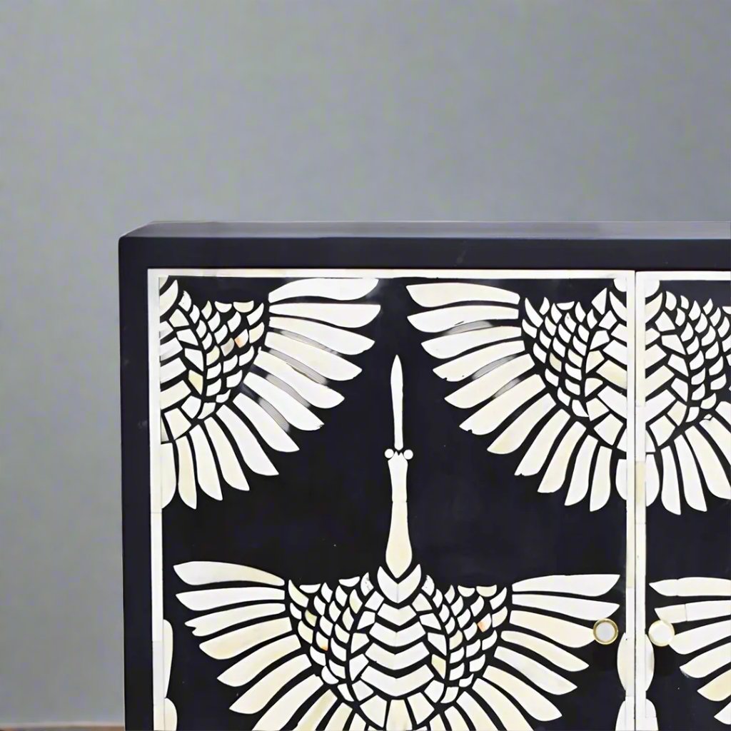Customized Handmade Bone Inlay Feather patten bar Cabinet