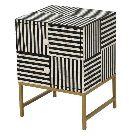 Handmade Customized Bone Inlay Two Drawer Bedside Table Best For Home And Office