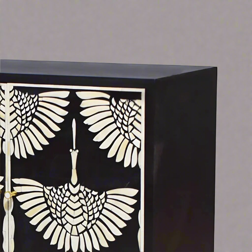 Customized Handmade Bone Inlay Feather patten bar Cabinet