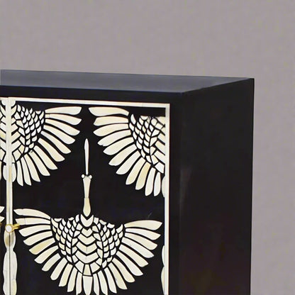 Customized Handmade Bone Inlay Feather patten bar Cabinet