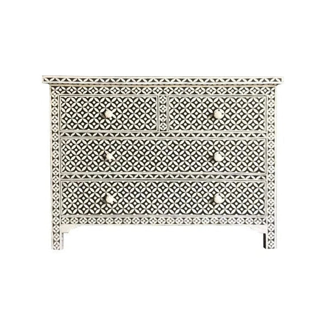 Bone Inlay Chest Of 4 Drawers , Eye Pattern In Black