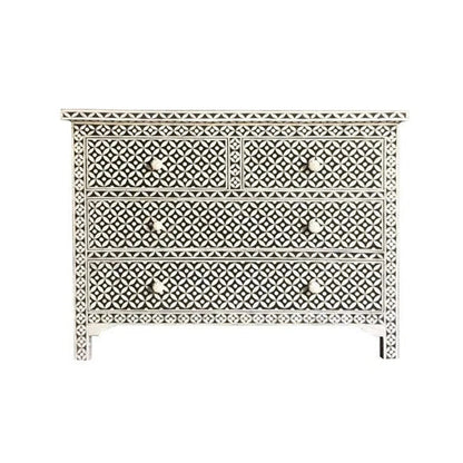 Bone Inlay Chest Of 4 Drawers , Eye Pattern In Black