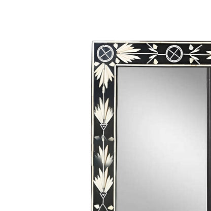 Handmade Bone Inlay Mirror Frame  Petal Pettren Black color with Complimentary Mirror