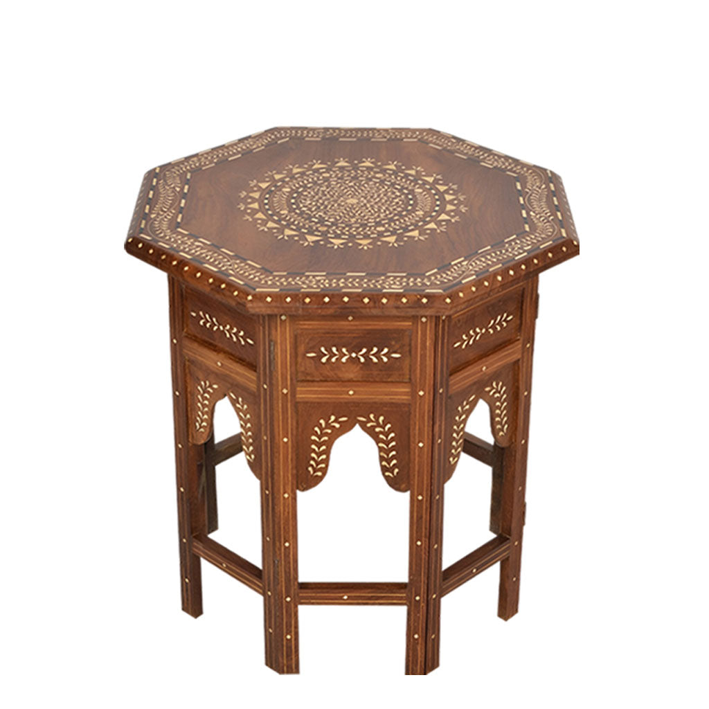 handmade Teak Wood Bone Inlay Pattern Stool