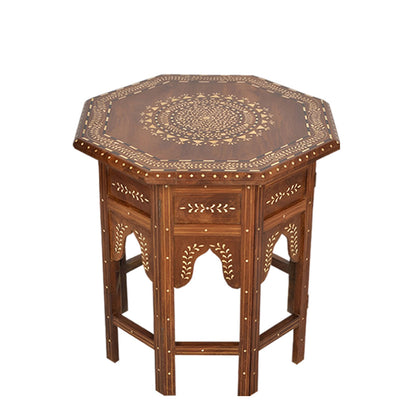 handmade Teak Wood Bone Inlay Pattern Stool