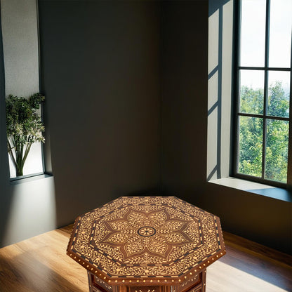 handmade Teak Wood Bone Inlay Pattern Stool