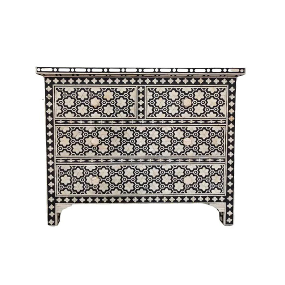 Bone Inlay Chest Of 4 Drawers , Black In Pattern