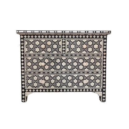 Bone Inlay Chest Of 4 Drawers , Black In Pattern