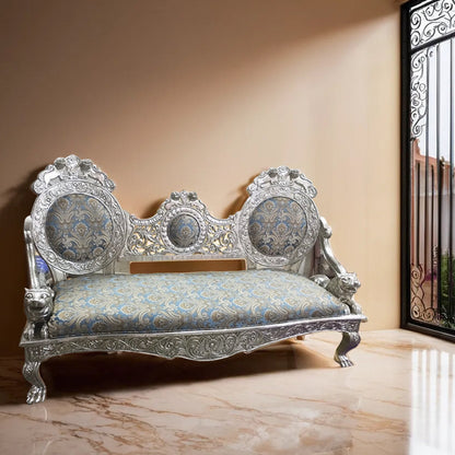 Antique German Silver 3 Seater Carved Metal Sofa