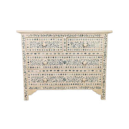 Bone Inlay Chest Of 4 Drawers, Floral Pattern