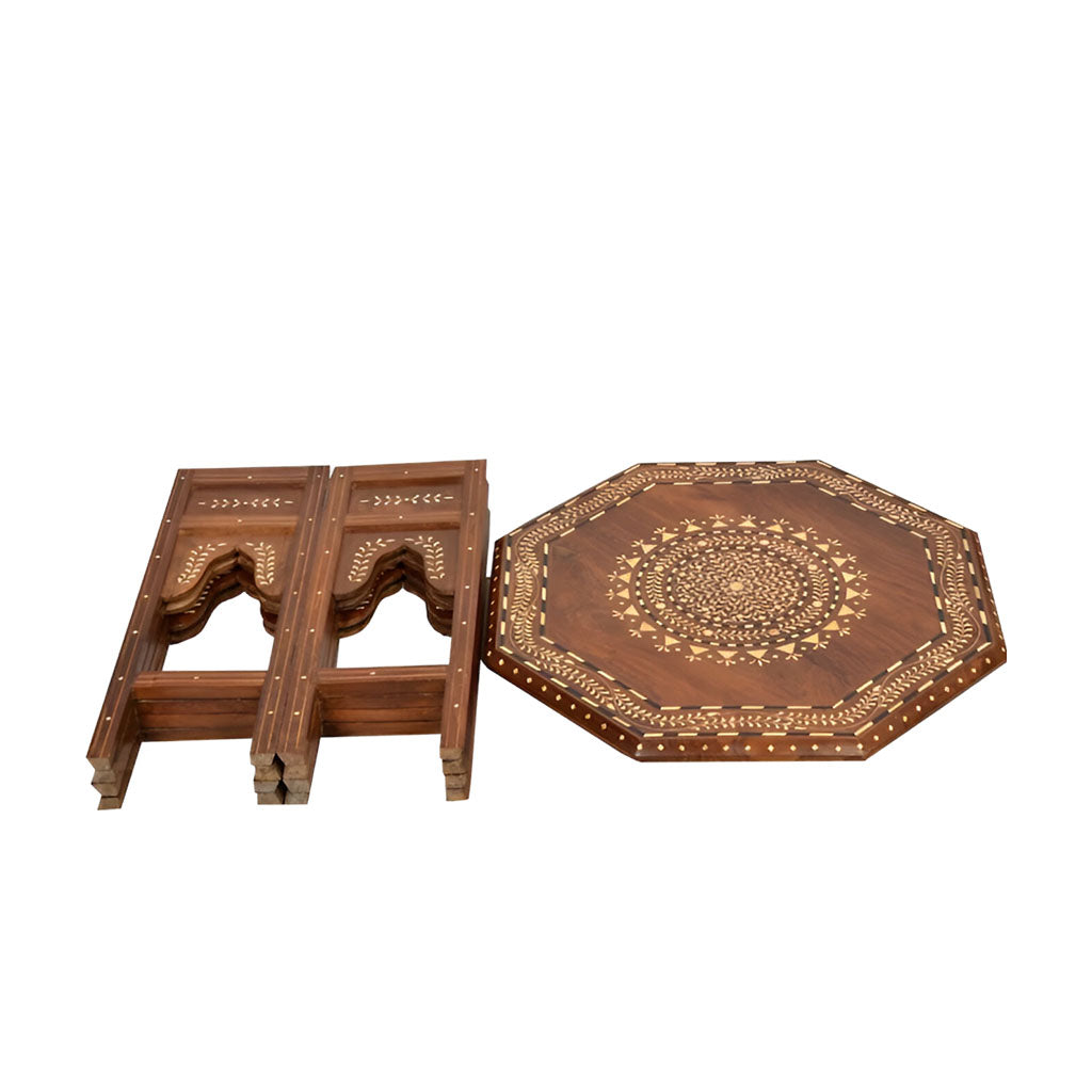 handmade Teak Wood Bone Inlay Pattern Stool
