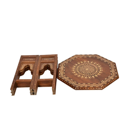 handmade Teak Wood Bone Inlay Pattern Stool