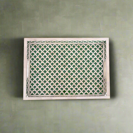 Handmade Customized Bone Inlay rectangular Serving Tray