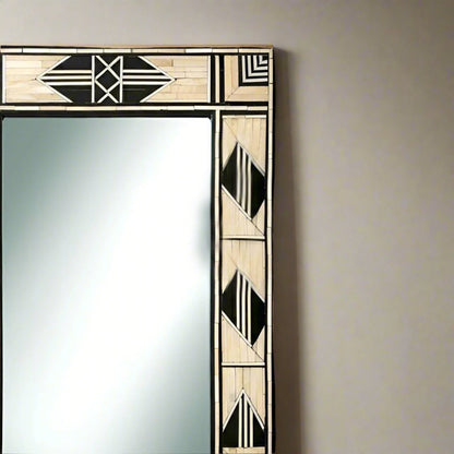 Handmade Bone Inlay Mirror Frame  Abstract Pettren Black color with Complimentary Mirror