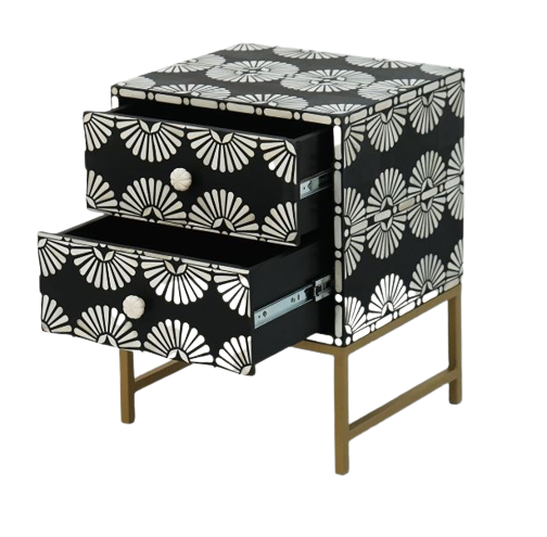 Handmade Customized Bone Inlay Two Drawer Bedside Table Best For Home And Office