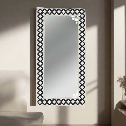 Handmade Bone Inlay Mirror Frame Zikzak Pettren Black color with Complimentary Mirror