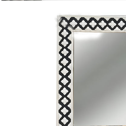 Handmade Bone Inlay Mirror Frame Zikzak Pettren Black color with Complimentary Mirror
