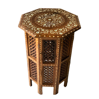 handmade Teak Wood Bone Inlay Pattern Stool