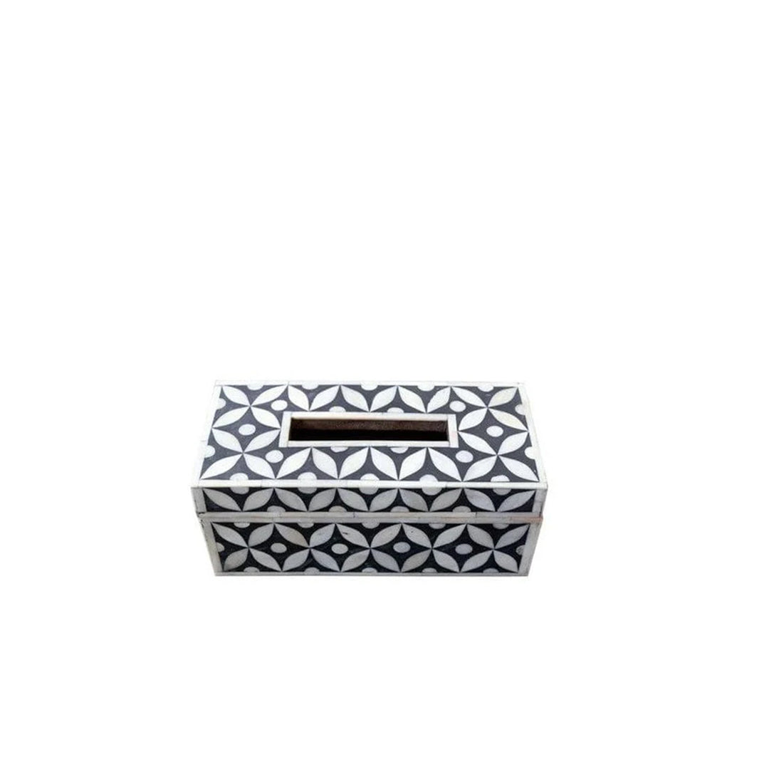 Decorative bone inlay tissue box cover featuring a handcrafted Star Eye pattern for elegant home interiors.