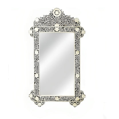 Custom Bone Inlay Mirror Frame with Elegant Floral Pattern