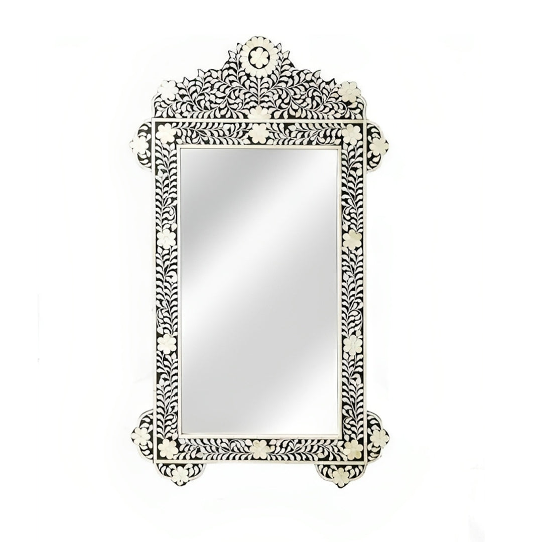 Premium Handmade Bone Inlay Mirror Frame Close-Up Floral Inlay Detail