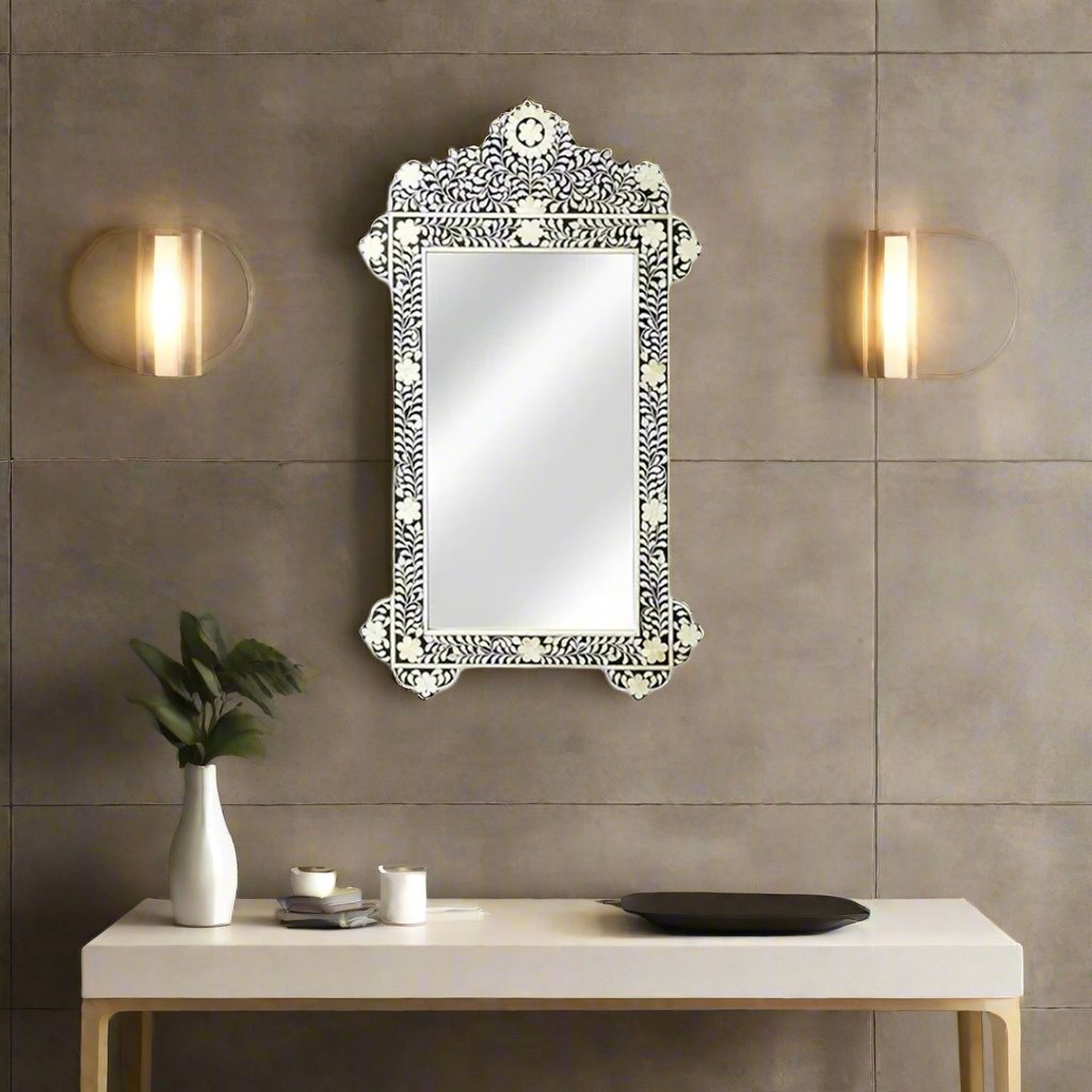 Luxury Floral Bone Inlay Wall Mirror Frame for Living RoomLuxury Floral Bone Inlay Wall Mirror Frame for Living Room