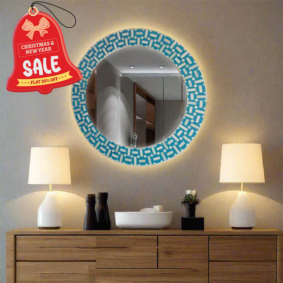 Cadre Miroir Rond Incrusté D'os - Diamètre 18 Pouces, Personnalisable, Déco Murale Artisanale