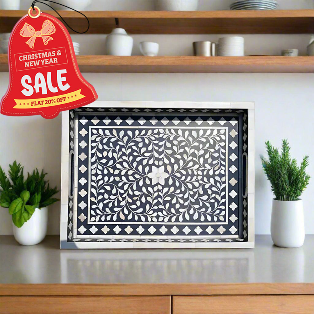 Handmade Customized Bone Inlay Floral Pattern Serving Tray – Bone Inlay ...