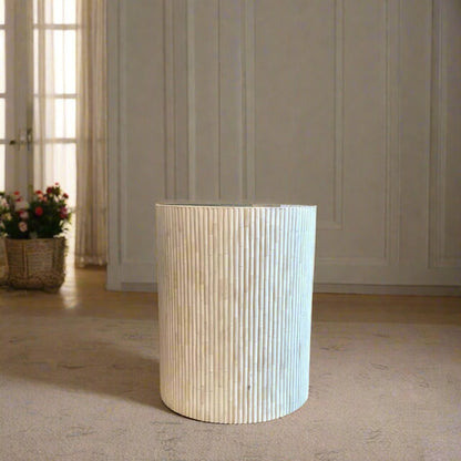 Handmade Customized Bone Inlay Round Stool- Fluted Pattern