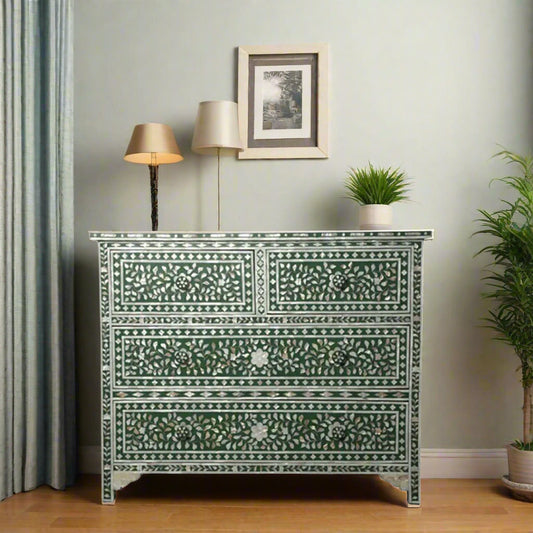 Mother Of Pearl Inlay Handmade Chest Of 4 Drawers