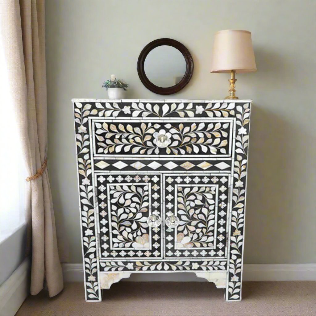 Handmade Customized Bone Inlay Bedside Table – Bone Inlay Arts