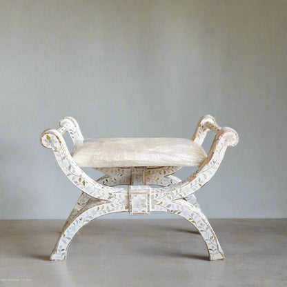 Handmade Customized Mother of Pearl Floral Pattern Stool
