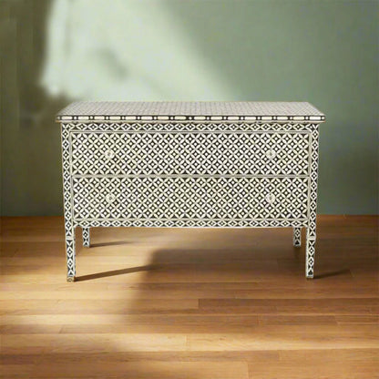 Bone Inlay Chest Of 2 Drawers, Eye Pattern In White