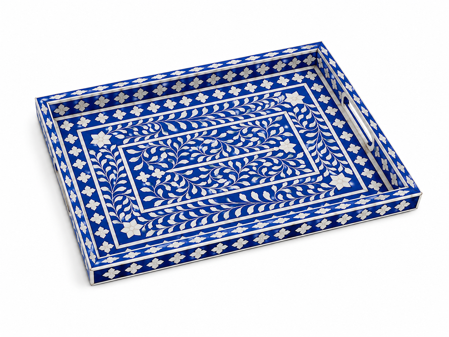 Luxury Handmade Blue Bone Inlay Decorative Tray Home Decor Accent Piece