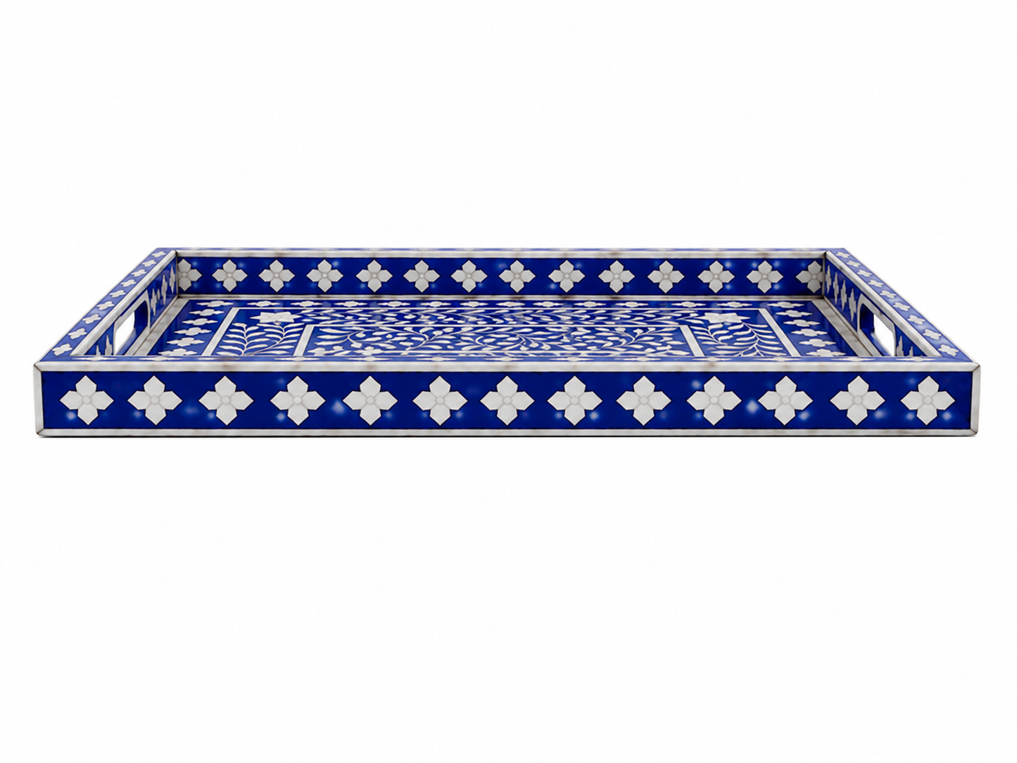 Blue Bone Inlay Tray Side Thickness View Handmade Rectangular Decorative Tray