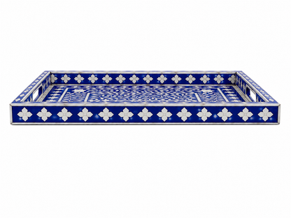 Blue Bone Inlay Tray Side Thickness View Handmade Rectangular Decorative Tray